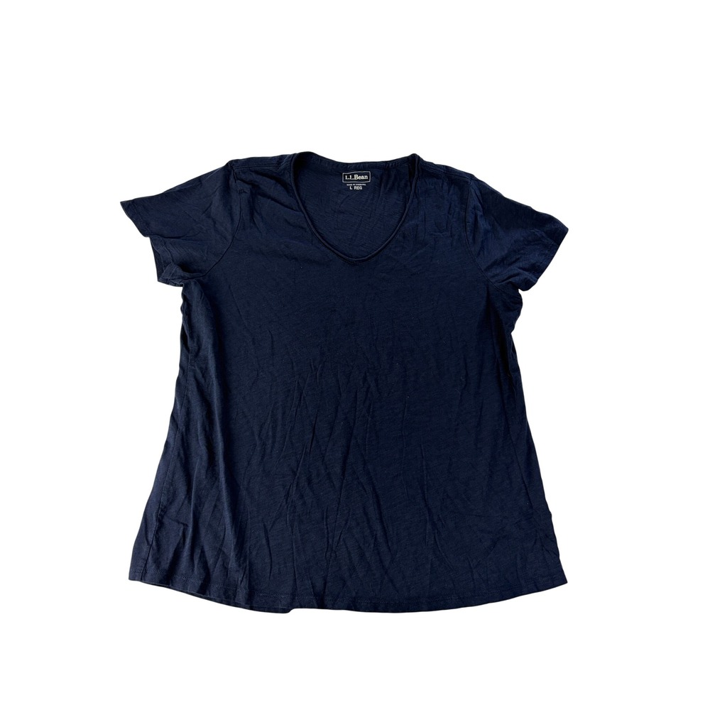 L.L.Bean T-Shirt Womens Large V-Neck Organic Cotton Short Sleeve Navy Blue